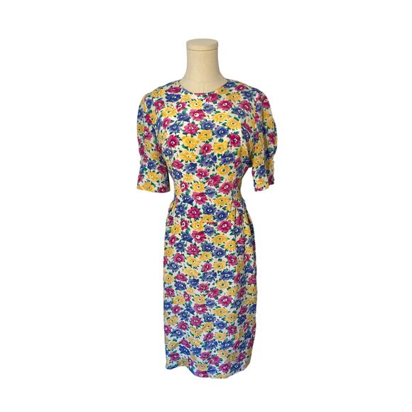 Leslie Fay 90S VTG Colorful floral dress Medium - Picture 1 of 5